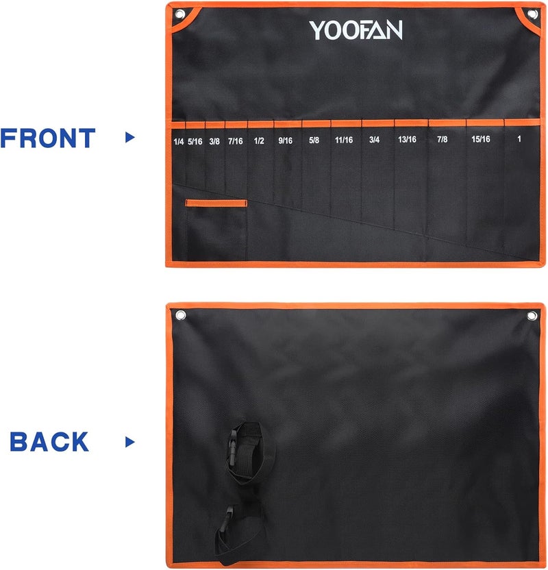 YOOFAN Wrench Roll Up Pouch – Wrench Organizer with 13+1 Pockets, Wrench Bag with handle, Wrench Holder for Hanging, Orange - SAE - Image 5